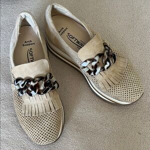 SoftWalk Women's Tan Loafers with Chain Accent
